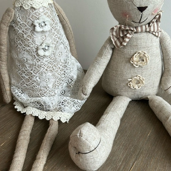 Tall Stuffed Bunny Plush Rabbits Shelf Sitting Easter Decor Set of 2 - Picture 14 of 14